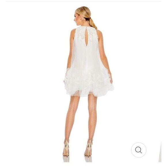 Mac Duggal Sz 2 White Halter Neck Flowy Petal A Line Mini Dress $698 NWT - Picture 4 of 10